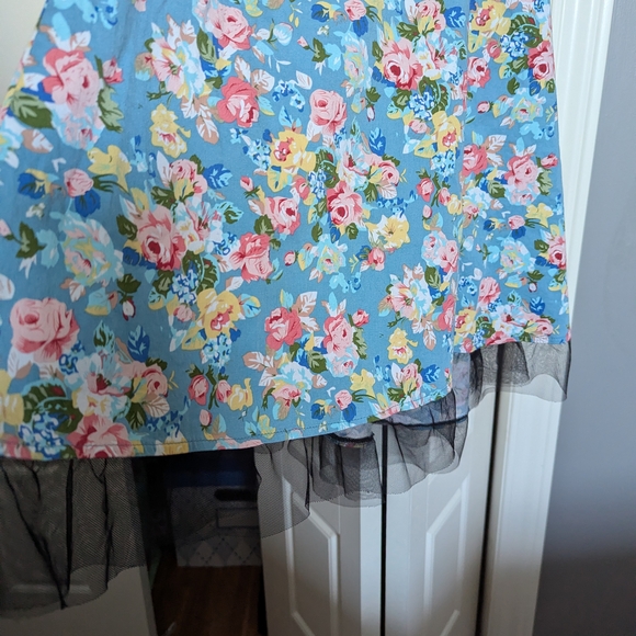 Handmade Vintage Floral Halter Dress XL / 2XL – Retro Fit & Flare with Tulle Hem - Picture 3 of 9